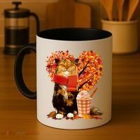 Cute Happy Autumn Cat With Pumpkin Spice Drink Fall Lover Coffee Mug thumb 4