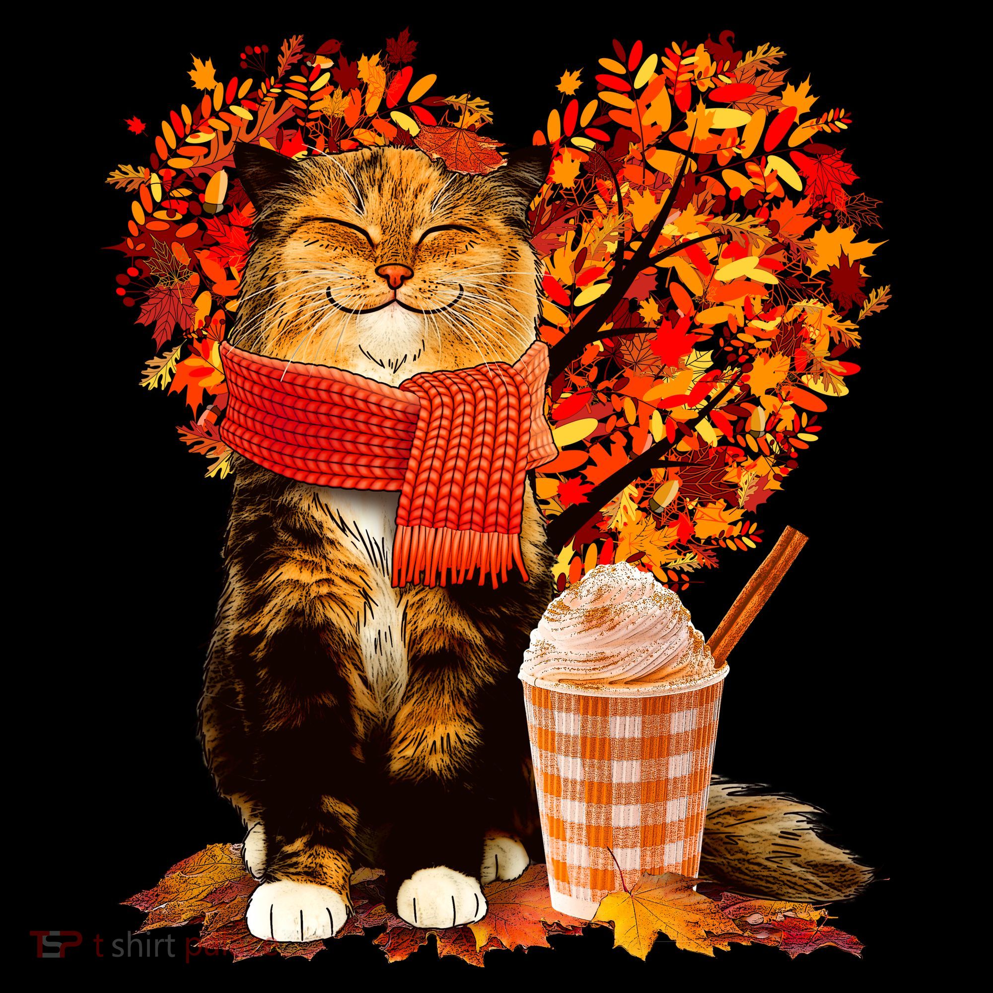 Cute Happy Autumn Cat With Pumpkin Spice Drink Fall Lover Coffee Mug