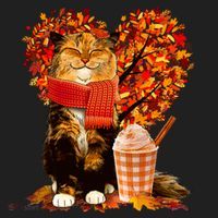 Cute Happy Autumn Cat With Pumpkin Spice Drink Fall Lover Beanie thumb 2