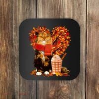 Cute Happy Autumn Cat With Pumpkin Spice Drink Fall Lover Coaster thumb 0