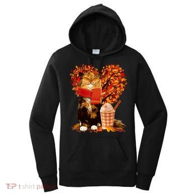 Cute Happy Autumn Cat With Pumpkin Spice Drink Fall Lover Women's Hoodie