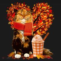 Cute Happy Autumn Cat With Pumpkin Spice Drink Fall Lover Women's Hoodie thumb 2
