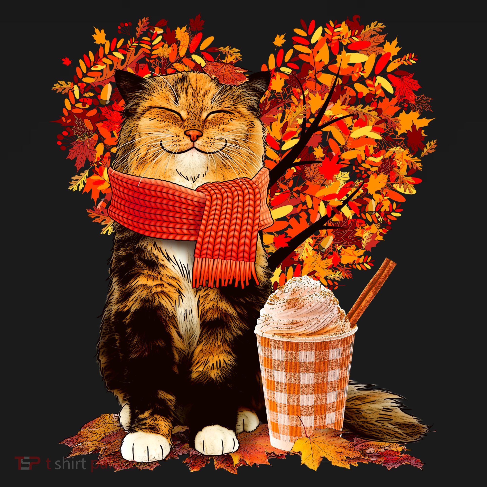 Cute Happy Autumn Cat With Pumpkin Spice Drink Fall Lover Women's Hoodie