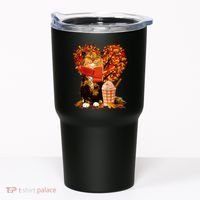 Cute Happy Autumn Cat With Pumpkin Spice Drink Fall Lover Tumbler thumb 0