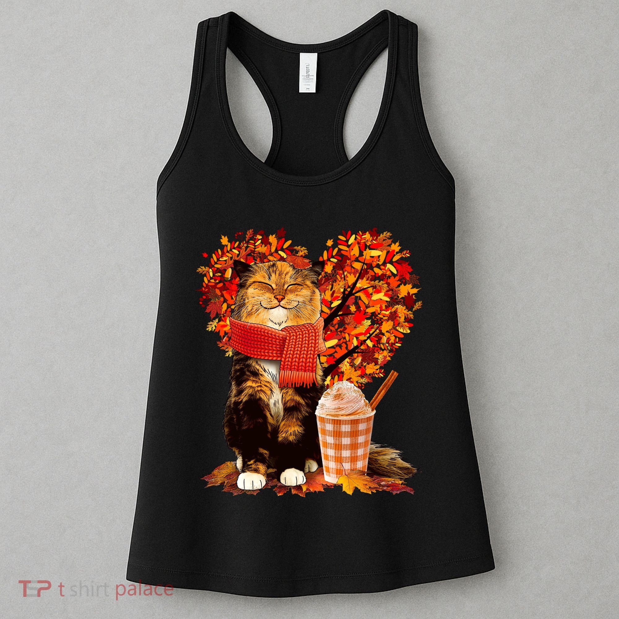 Cute Happy Autumn Cat With Pumpkin Spice Drink Fall Lover Women's Tank Top