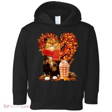 Cute Happy Autumn Cat With Pumpkin Spice Drink Fall Lover Toddler Hoodie