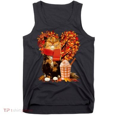 Cute Happy Autumn Cat With Pumpkin Spice Drink Fall Lover Tank Top