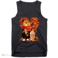 Cute Happy Autumn Cat With Pumpkin Spice Drink Fall Lover Tank Top thumb 0