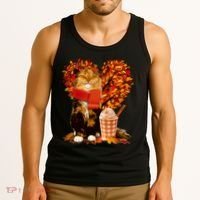 Cute Happy Autumn Cat With Pumpkin Spice Drink Fall Lover Tank Top thumb 3