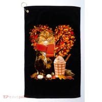 Cute Happy Autumn Cat With Pumpkin Spice Drink Fall Lover Golf Towel thumb 0