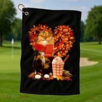 Cute Happy Autumn Cat With Pumpkin Spice Drink Fall Lover Golf Towel thumb 1