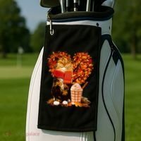 Cute Happy Autumn Cat With Pumpkin Spice Drink Fall Lover Golf Towel thumb 2