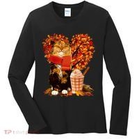 Cute Happy Autumn Cat With Pumpkin Spice Drink Fall Lover Women's Long Sleeve Shirt thumb 0