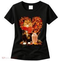 Cute Happy Autumn Cat With Pumpkin Spice Drink Fall Lover Women's T-Shirt thumb 0