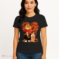 Cute Happy Autumn Cat With Pumpkin Spice Drink Fall Lover Women's T-Shirt thumb 4