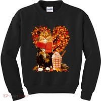 Cute Happy Autumn Cat With Pumpkin Spice Drink Fall Lover Kids Sweatshirt thumb 0