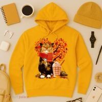 Cute Happy Autumn Cat With Pumpkin Spice Drink Fall Lover Hoodie thumb 3