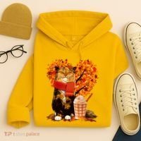 Cute Happy Autumn Cat With Pumpkin Spice Drink Fall Lover Hoodie thumb 4
