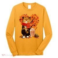 Cute Happy Autumn Cat With Pumpkin Spice Drink Fall Lover Long Sleeve Shirt thumb 0