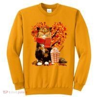 Cute Happy Autumn Cat With Pumpkin Spice Drink Fall Lover Sweatshirt thumb 0