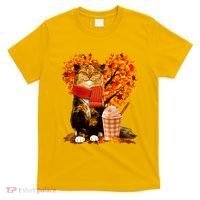 Cute Happy Autumn Cat With Pumpkin Spice Drink Fall Lover T-Shirt thumb 0