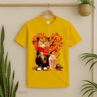 Cute Happy Autumn Cat With Pumpkin Spice Drink Fall Lover T-Shirt thumb 2