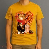 Cute Happy Autumn Cat With Pumpkin Spice Drink Fall Lover T-Shirt thumb 3