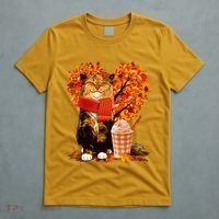 Cute Happy Autumn Cat With Pumpkin Spice Drink Fall Lover T-Shirt thumb 5