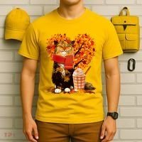Cute Happy Autumn Cat With Pumpkin Spice Drink Fall Lover T-Shirt thumb 6