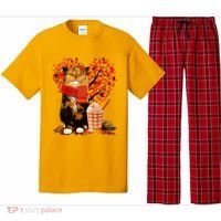 Cute Happy Autumn Cat With Pumpkin Spice Drink Fall Lover Pajama Set thumb 0