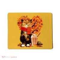 Cute Happy Autumn Cat With Pumpkin Spice Drink Fall Lover Mousepad thumb 0
