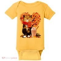 Cute Happy Autumn Cat With Pumpkin Spice Drink Fall Lover Baby Bodysuit thumb 0