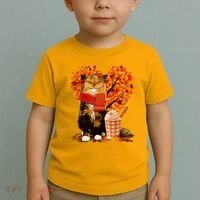 Cute Happy Autumn Cat With Pumpkin Spice Drink Fall Lover Toddler T-Shirt thumb 2
