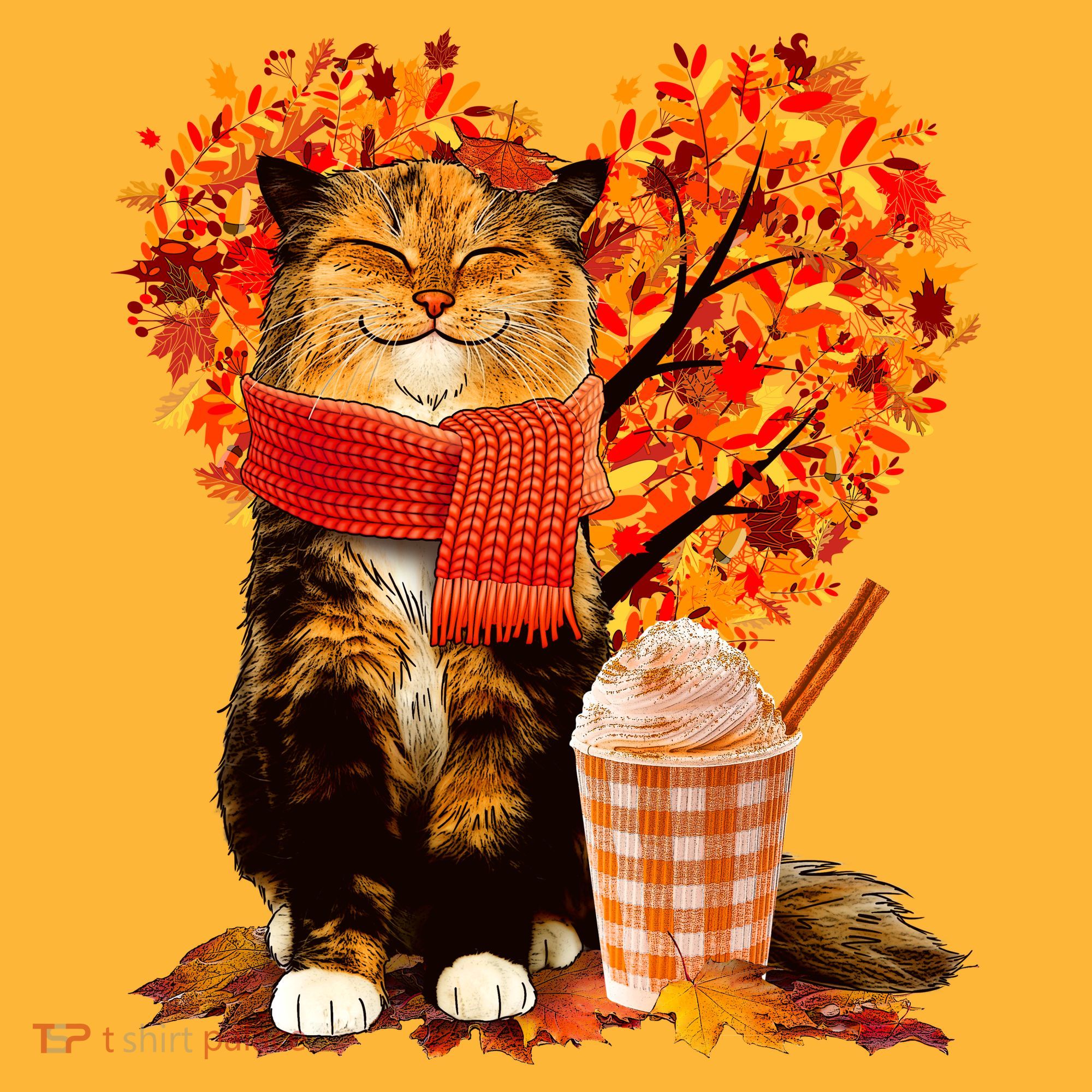 Cute Happy Autumn Cat With Pumpkin Spice Drink Fall Lover Visor
