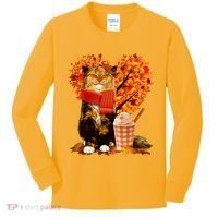 Cute Happy Autumn Cat With Pumpkin Spice Drink Fall Lover Kids Long Sleeve Shirt thumb 0