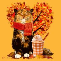 Cute Happy Autumn Cat With Pumpkin Spice Drink Fall Lover Kids T-Shirt thumb 4