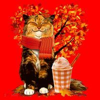 Cute Happy Autumn Cat With Pumpkin Spice Drink Fall Lover Santa Hat thumb 1
