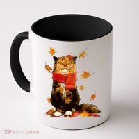 Cute Happy Autumn Cat Fall Season Lover Coffee Mug thumb 0