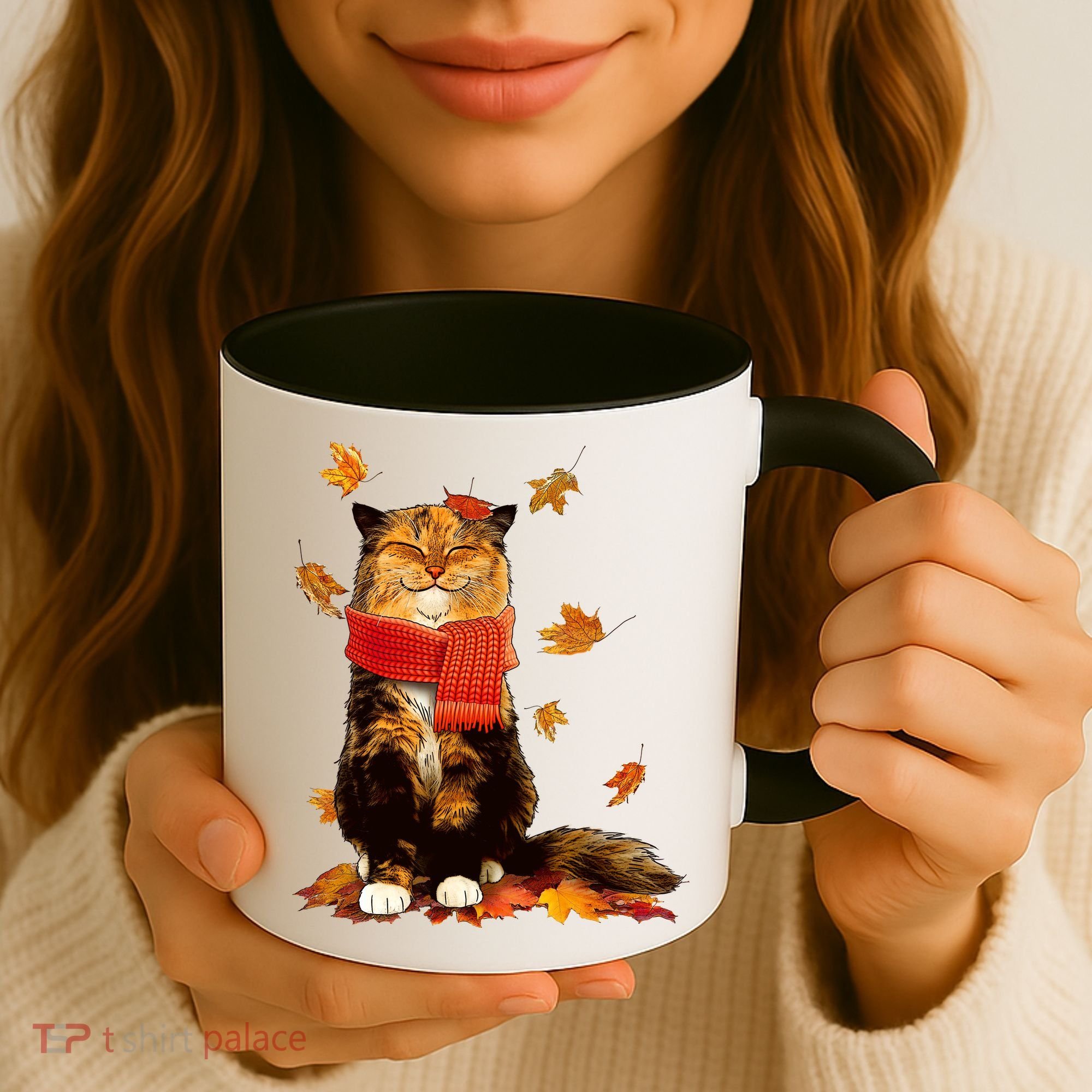 Cute Happy Autumn Cat Fall Season Lover Coffee Mug