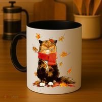 Cute Happy Autumn Cat Fall Season Lover Coffee Mug thumb 4