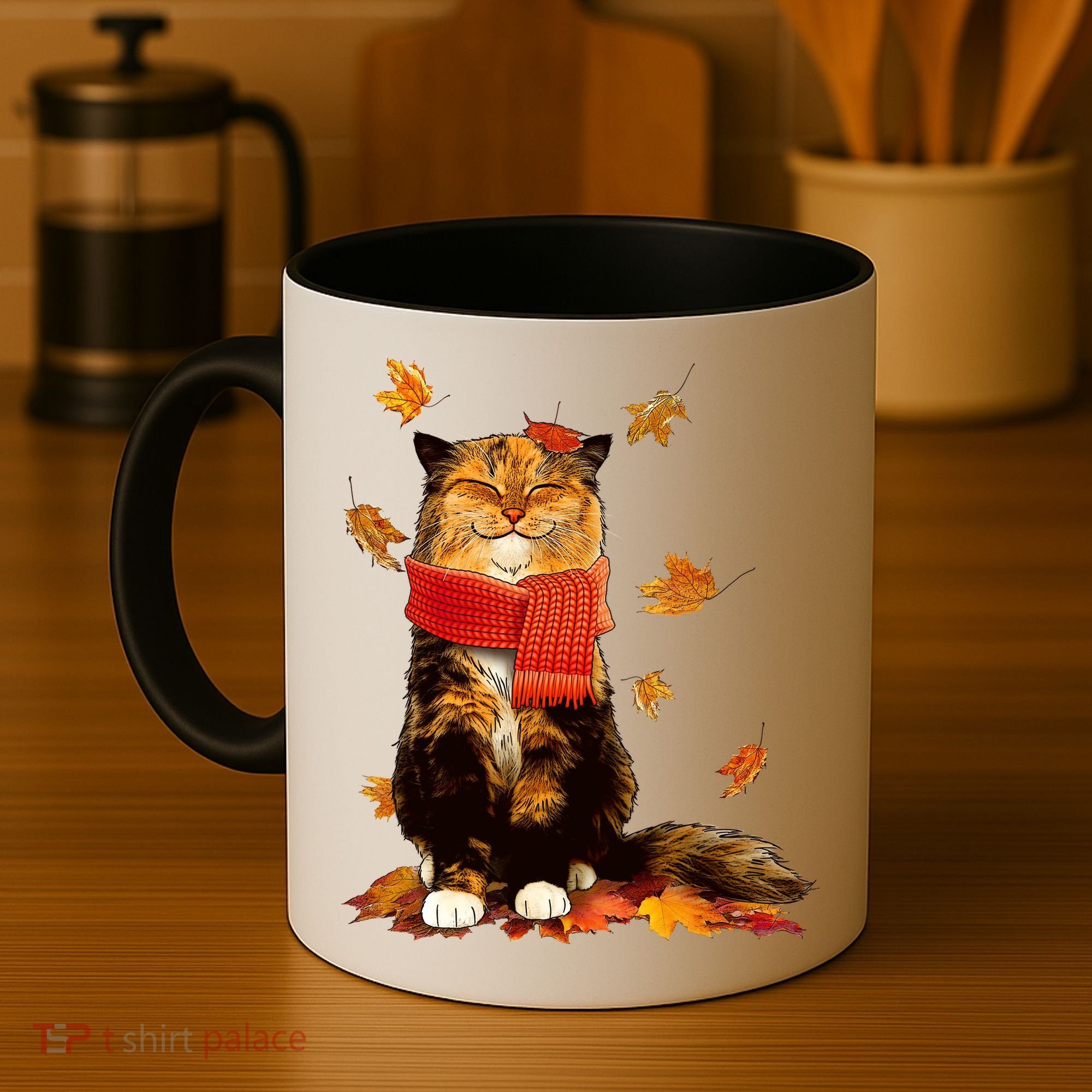 Cute Happy Autumn Cat Fall Season Lover Coffee Mug