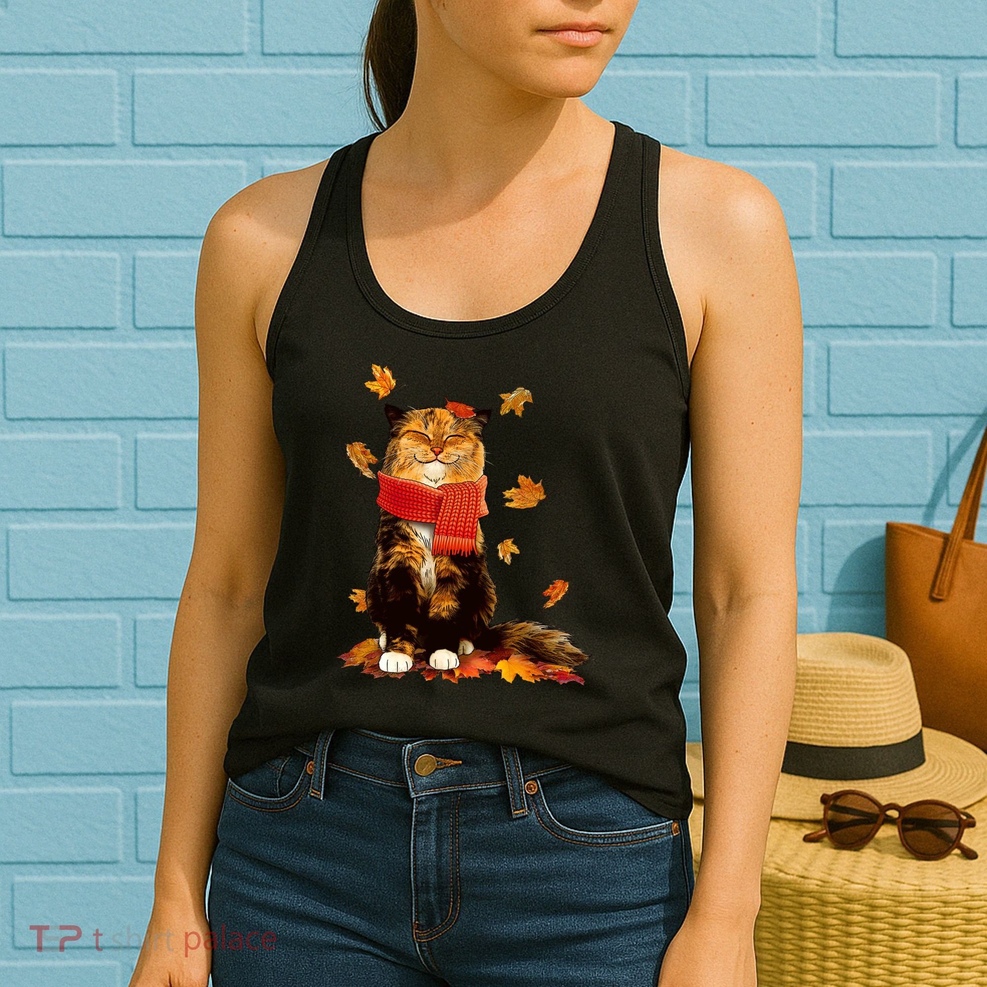 Cute Happy Autumn Cat Fall Season Lover Women's Tank Top