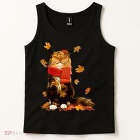 Cute Happy Autumn Cat Fall Season Lover Tank Top thumb 2