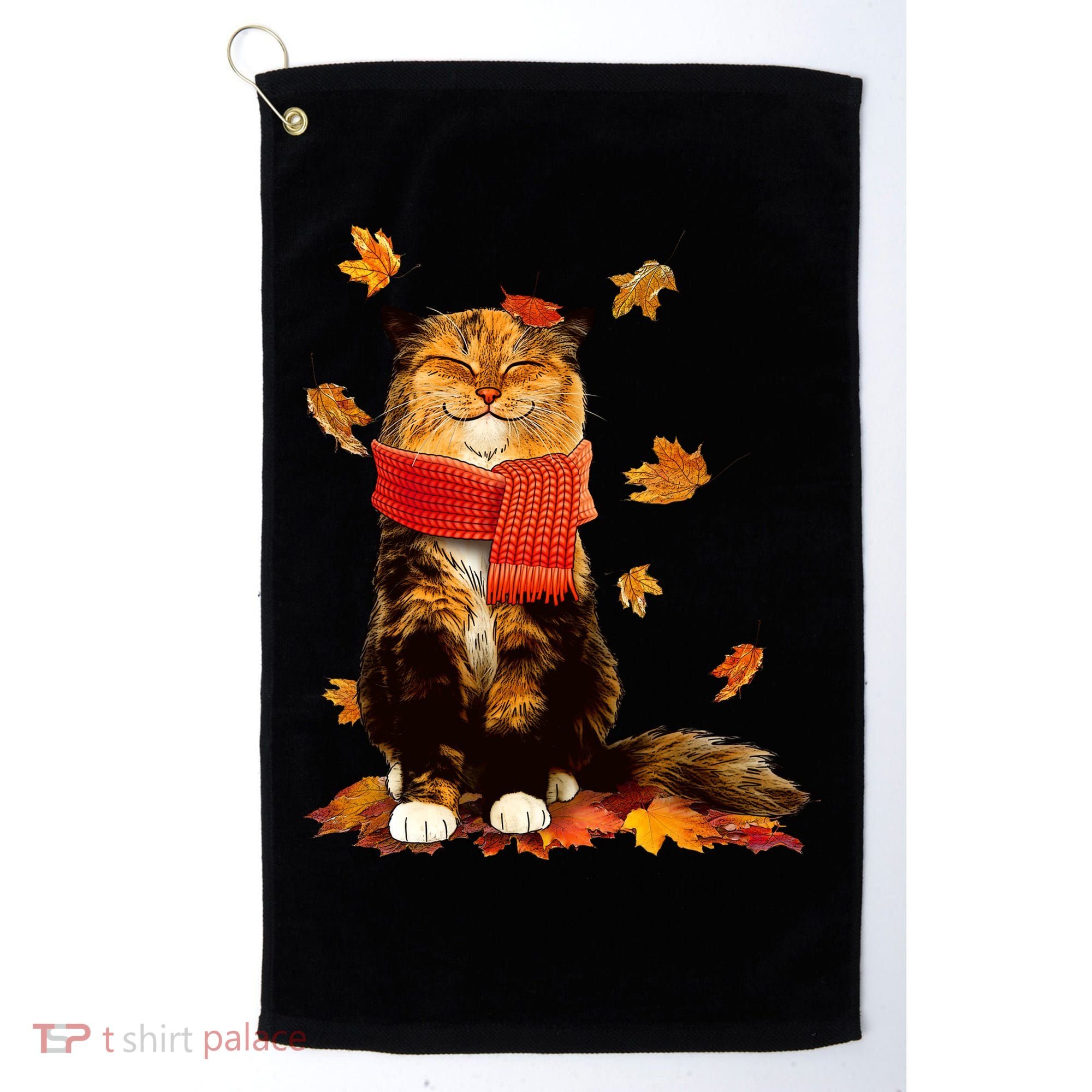 Cute Happy Autumn Cat Fall Season Lover Golf Towel