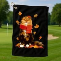 Cute Happy Autumn Cat Fall Season Lover Golf Towel thumb 1