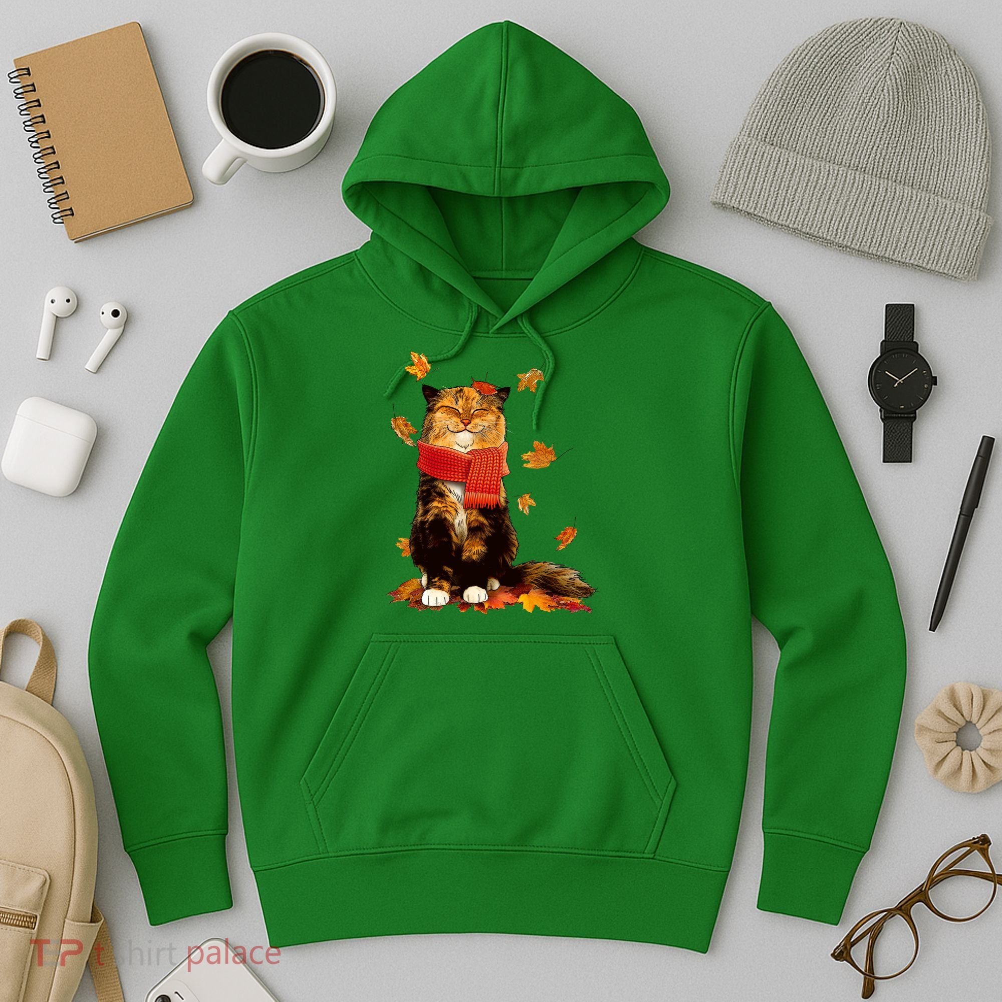 Cute Happy Autumn Cat Fall Season Lover Hoodie