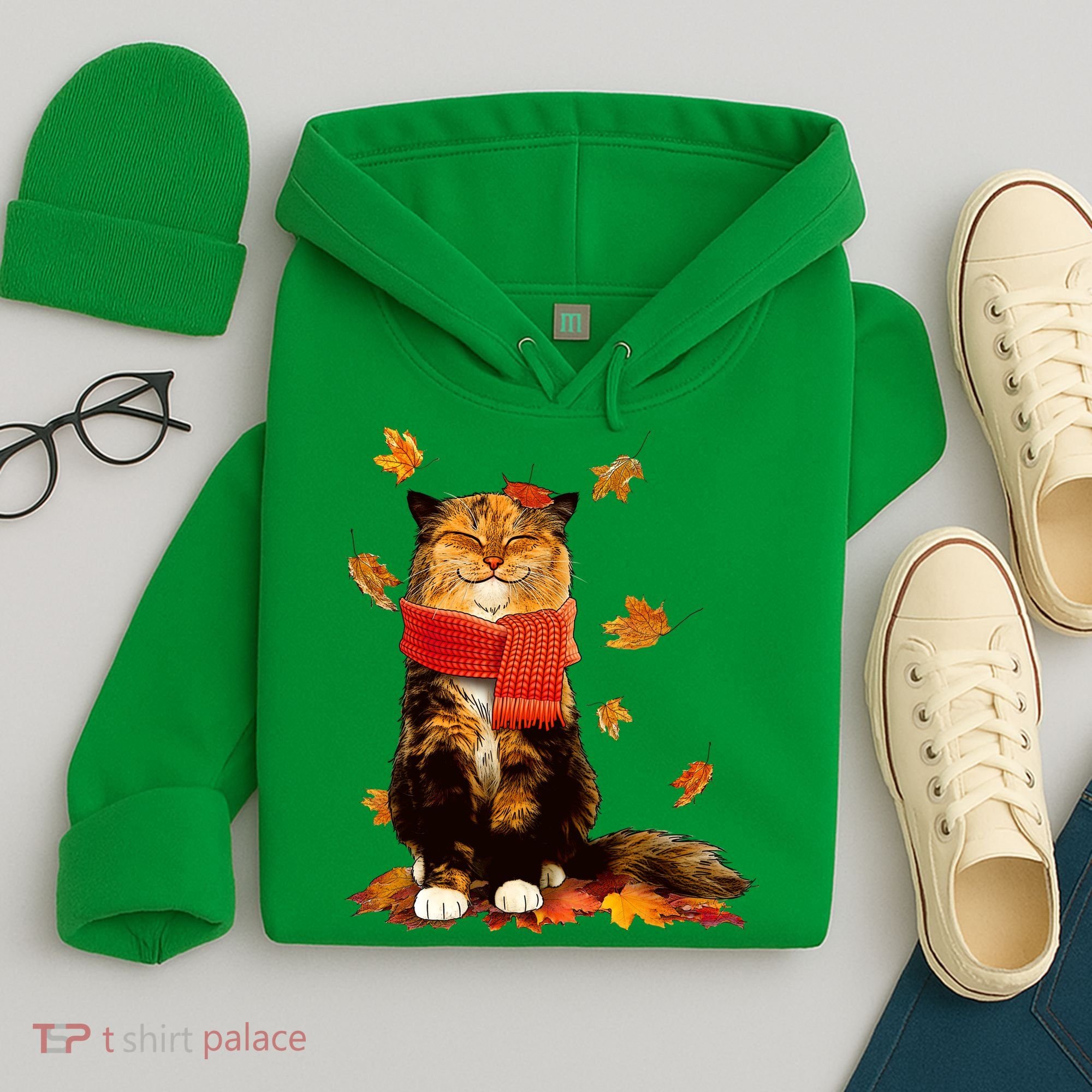 Cute Happy Autumn Cat Fall Season Lover Hoodie