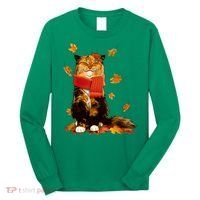 Cute Happy Autumn Cat Fall Season Lover Long Sleeve Shirt thumb 0