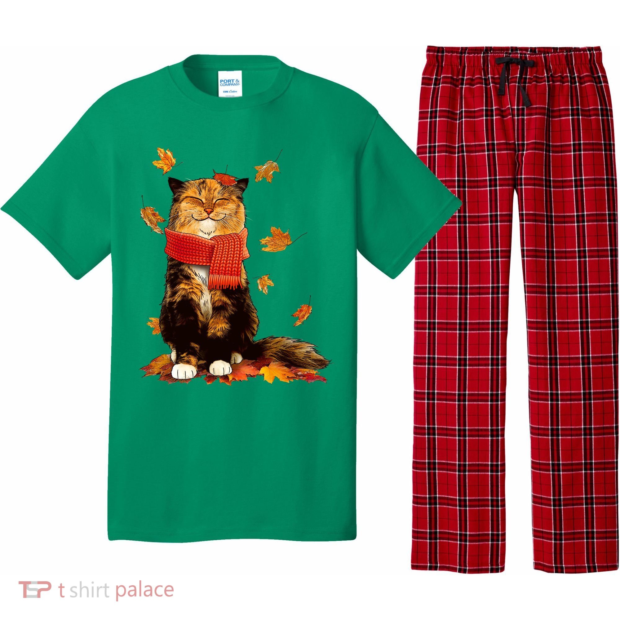 Cute Happy Autumn Cat Fall Season Lover Pajama Set