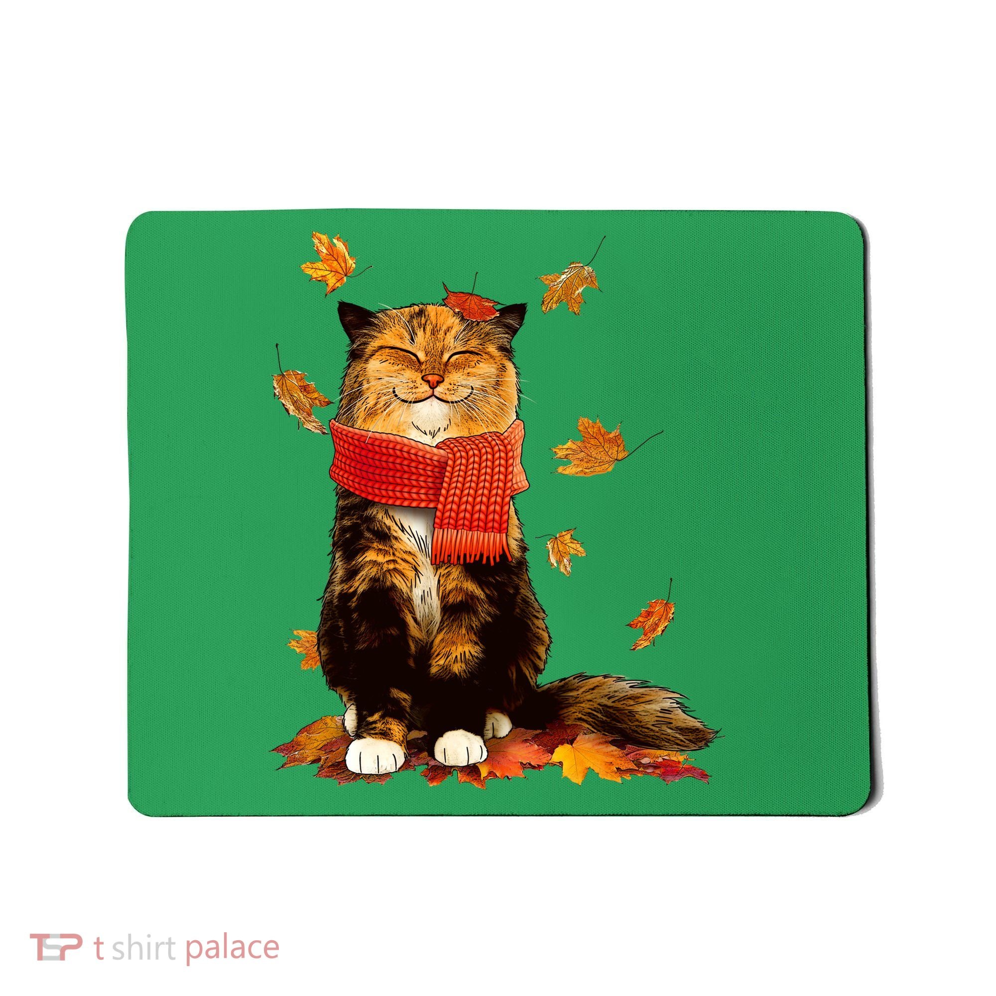 Cute Happy Autumn Cat Fall Season Lover Mousepad